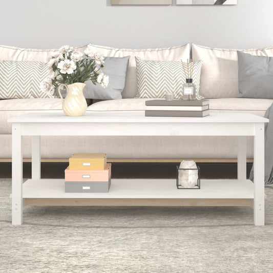Table basse blanche 110x55x45 cm en bois de pin massif
