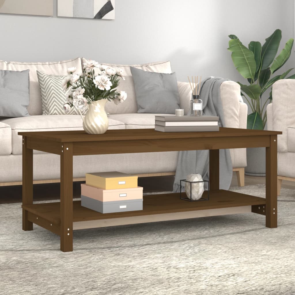 Table basse marron miel 110x55x45 cm en bois de pin massif