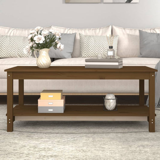 Table basse marron miel 110x55x45 cm en bois de pin massif