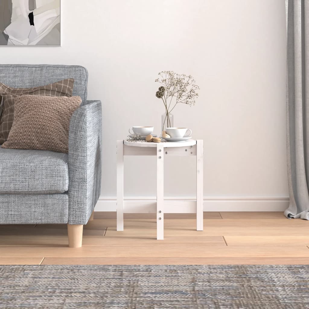 Table basse blanche Ø 42,5x45 cm en bois de pin massif