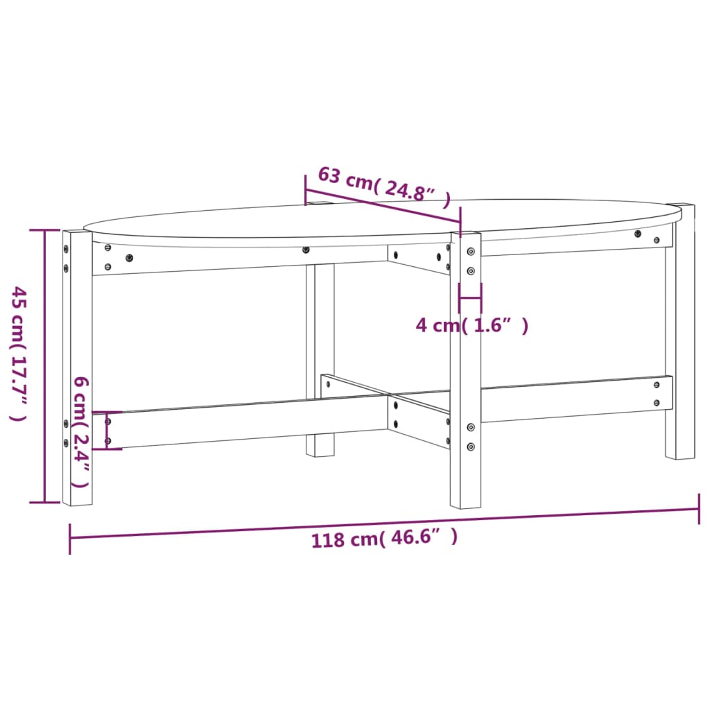 Table basse 118x63x45 cm en bois de pin massif