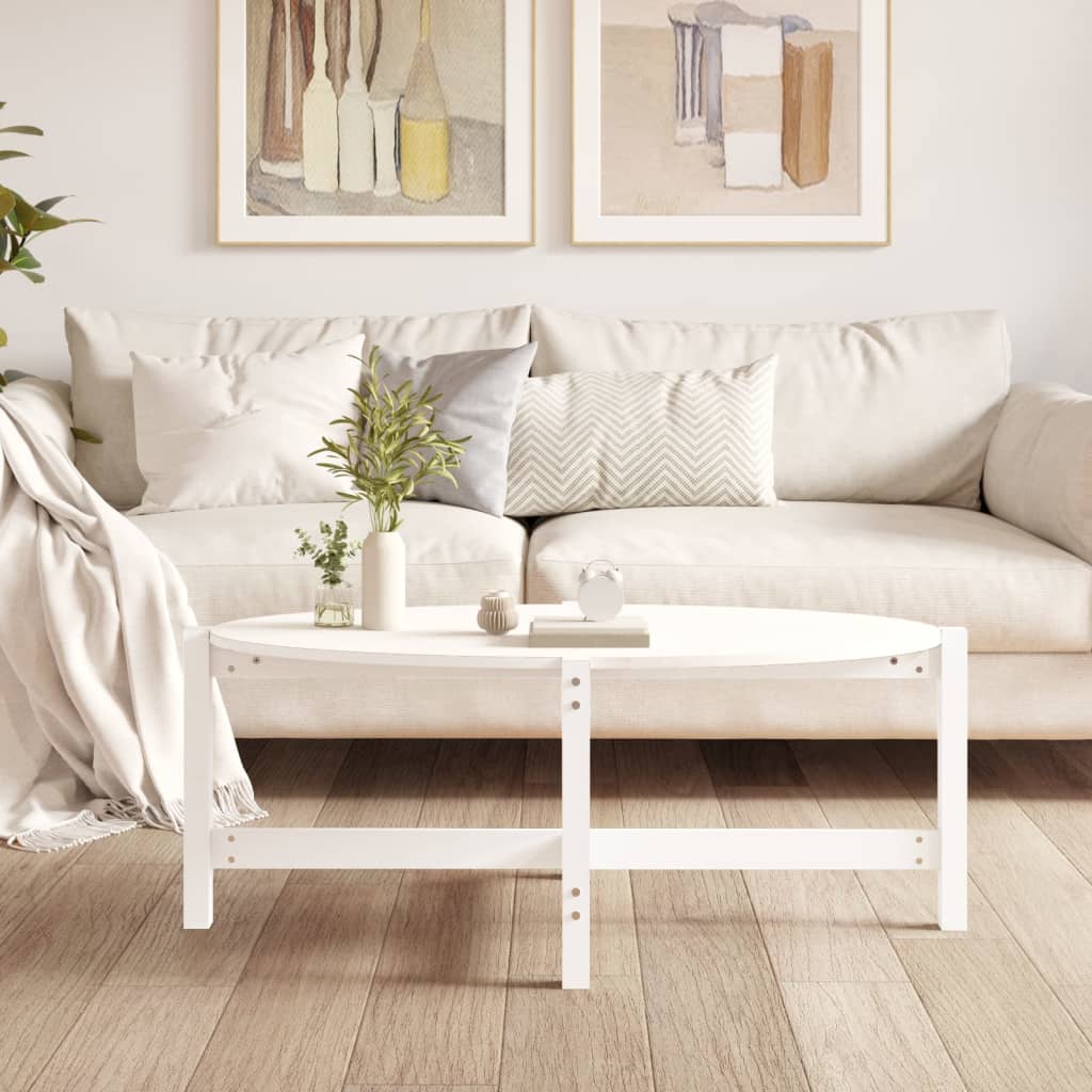 Table basse blanche 118x63x45 cm en bois de pin massif