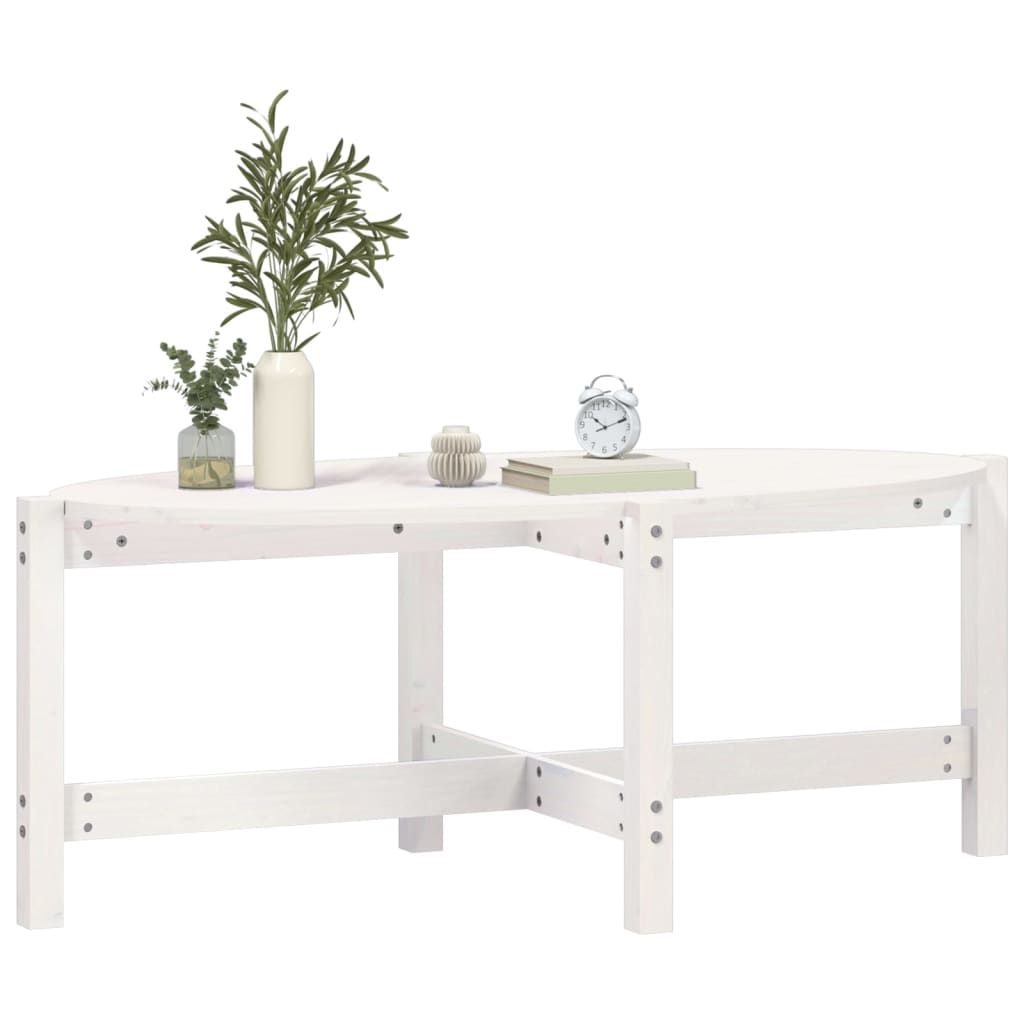 Table basse blanche 118x63x45 cm en bois de pin massif