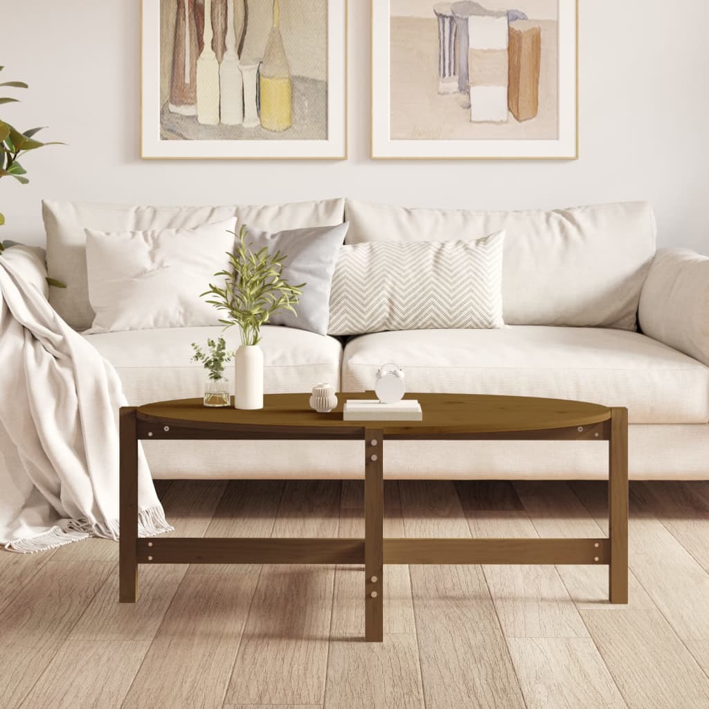 Table basse marron miel 118x63x45 cm en bois de pin massif
