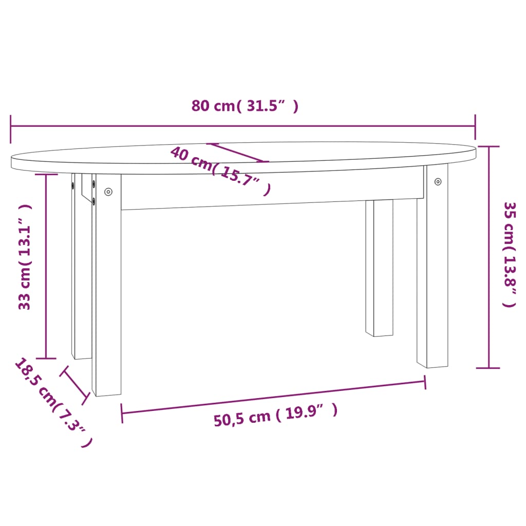 Table basse 80x40x35 cm en bois de pin massif