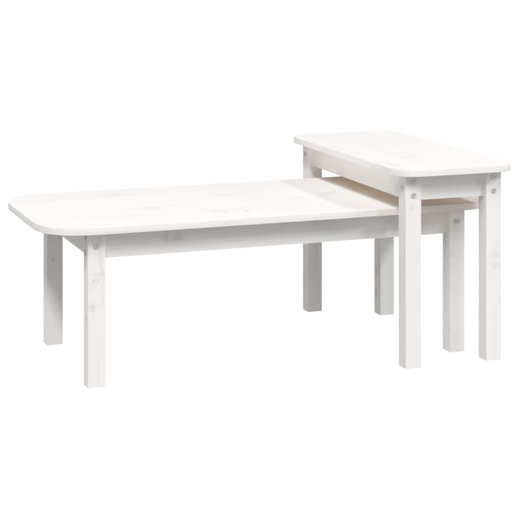 2 pièces. Ensemble table basse en bois de pin massif blanc