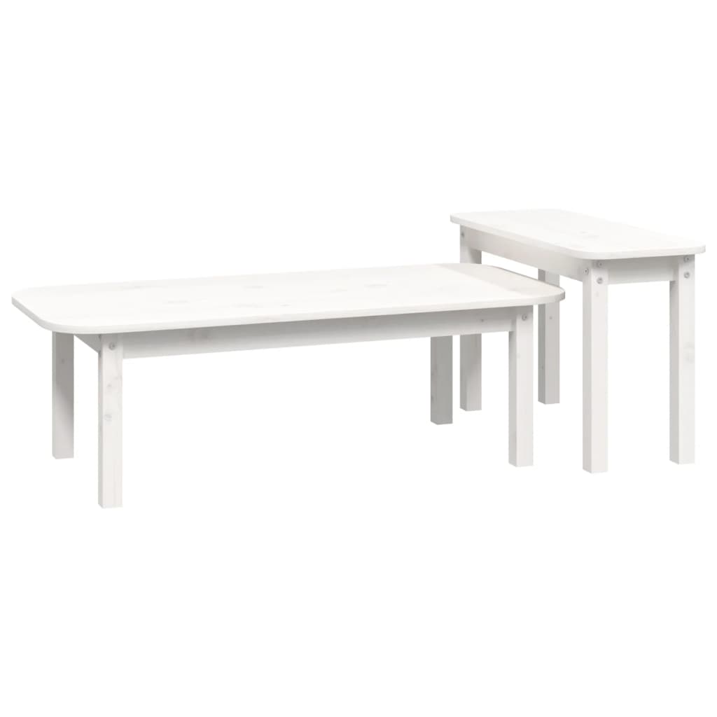 2 pièces. Ensemble table basse en bois de pin massif blanc