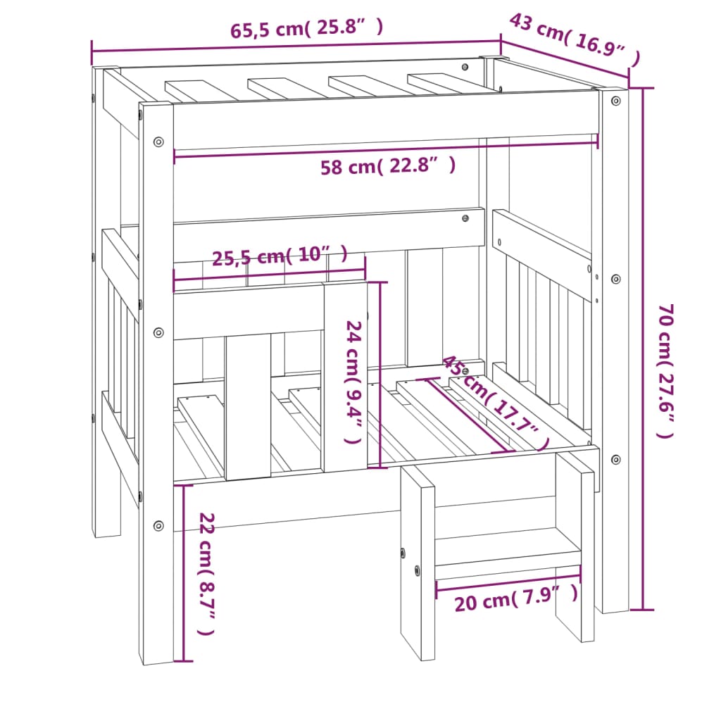 vidaXL Lit pour chien Blanc 65,5x43x70 cm Bois de pin massif