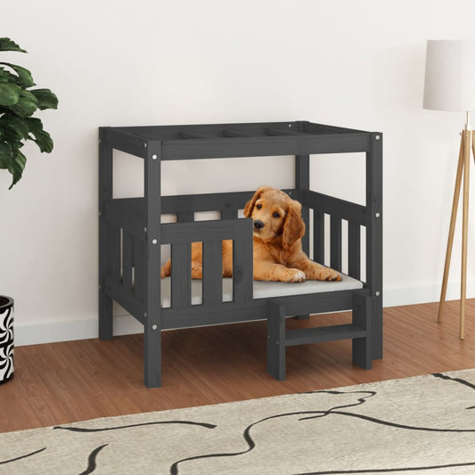 Lit pour chien gris 75,5x63,5x70 cm en bois de pin massif