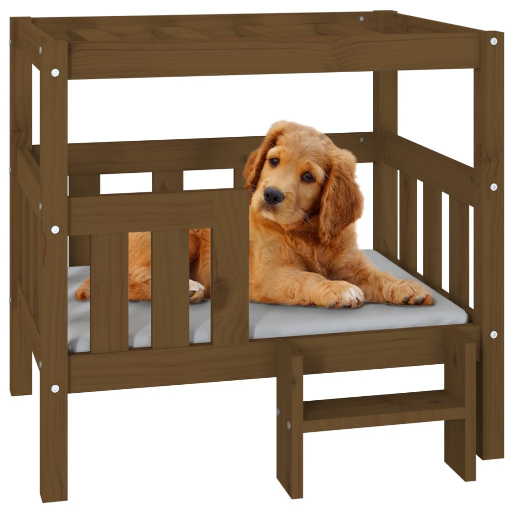 Lit pour chien marron miel 75,5x63,5x70 cm en bois de pin massif