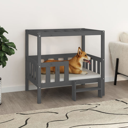 Lit pour chien gris 95,5x73,5x90 cm en bois de pin massif