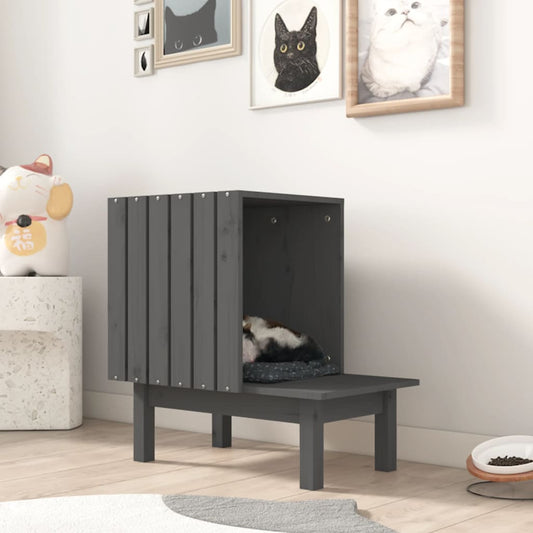 Katzenhaus Grau 60x36x60 cm Massivholz Kiefer