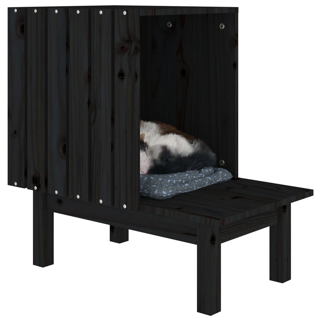 Katzenhaus Schwarz 60x36x60 cm Massivholz Kiefer