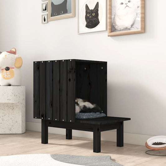 Katzenhaus Schwarz 60x36x60 cm Massivholz Kiefer
