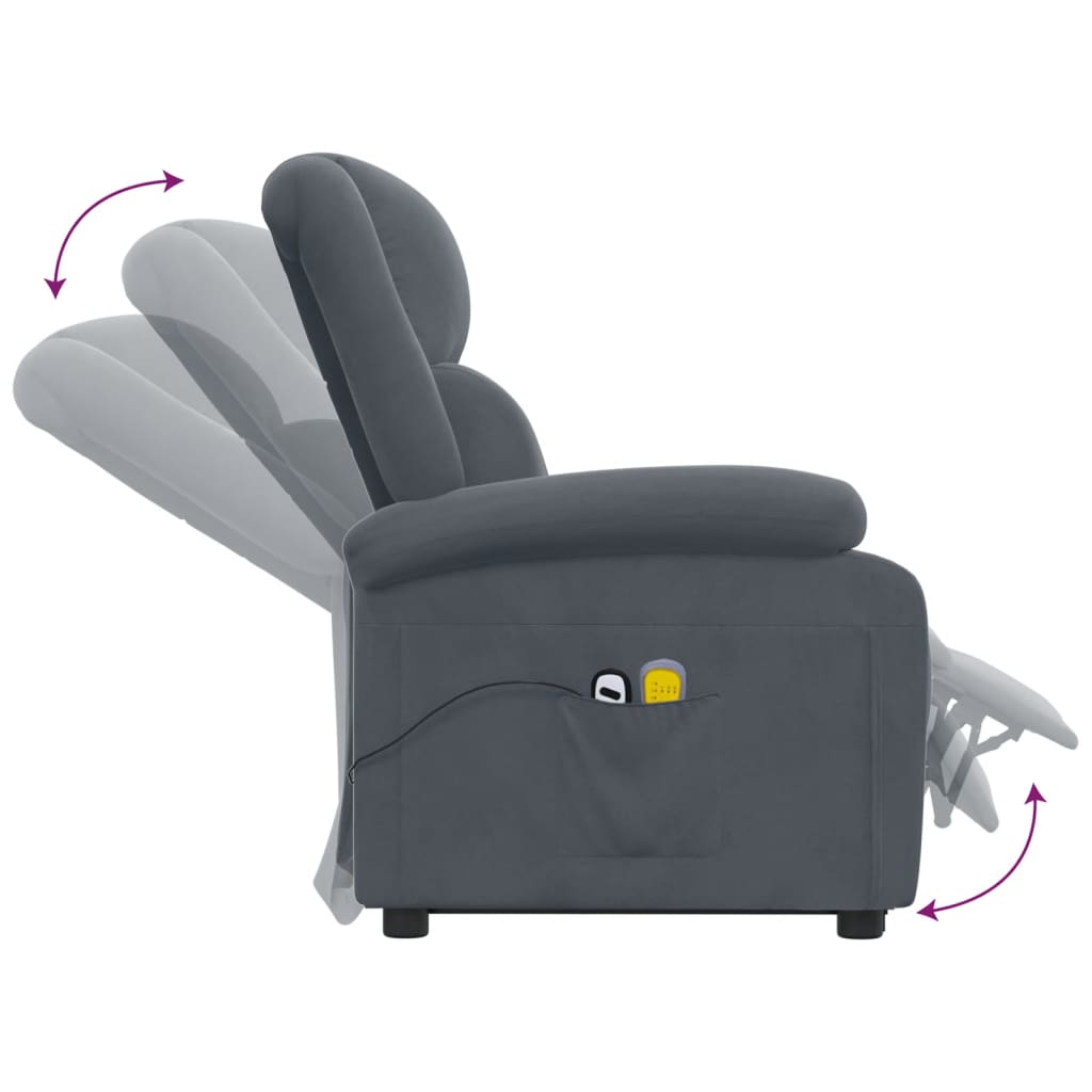 Massagesessel mit Aufstehhilfe Dunkelgrau Samt