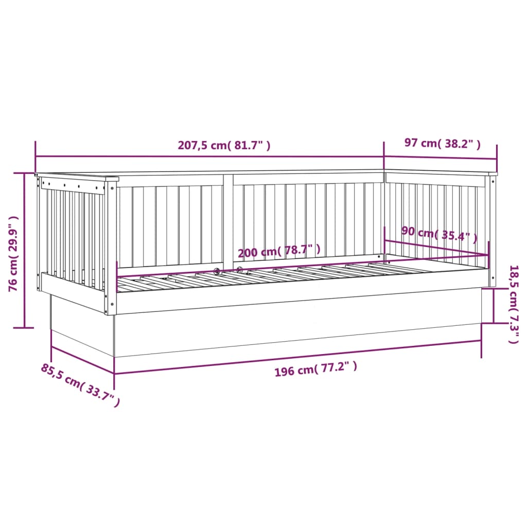 Lit de repos marron miel 90x200 cm en bois de pin massif