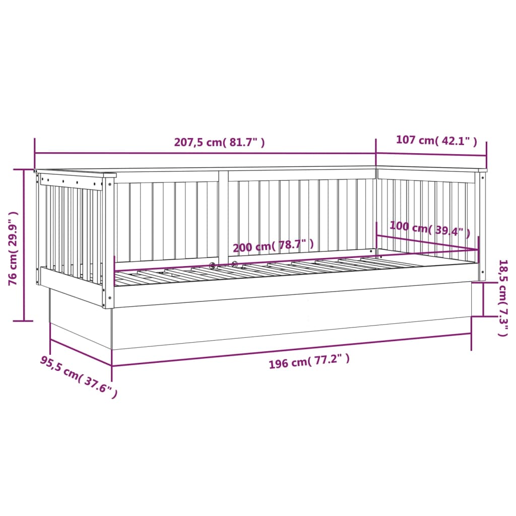 Lit de repos gris 100x200 cm en bois de pin massif