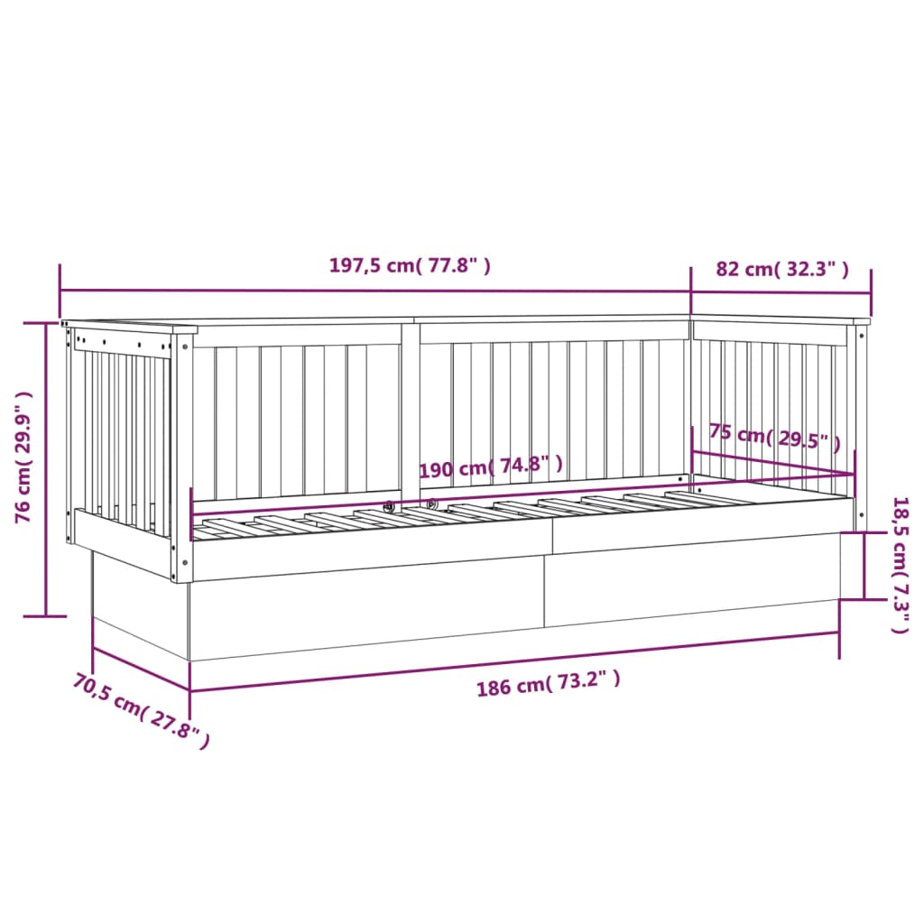 Lit de repos blanc 75x190 cm en bois de pin massif