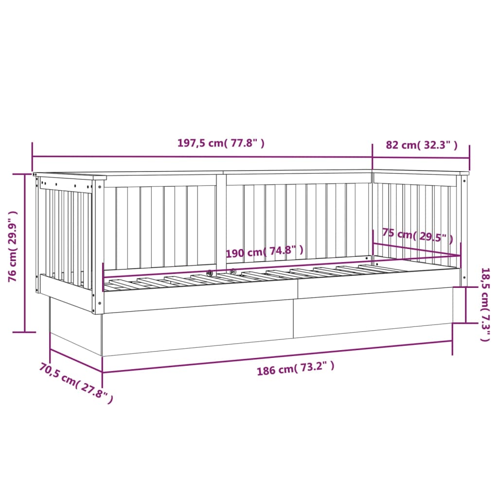 Lit de repos marron miel 75x190 cm en bois de pin massif