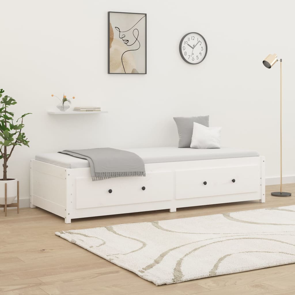 Lit de repos blanc 90x200 cm en bois de pin massif