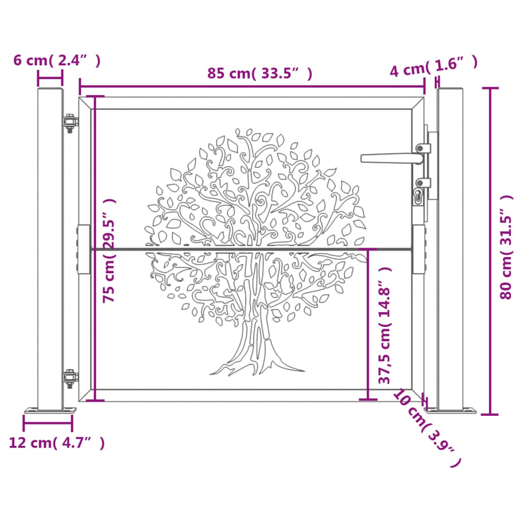 Gartentor Anthrazit 100x75 cm Stahl Baum-Design