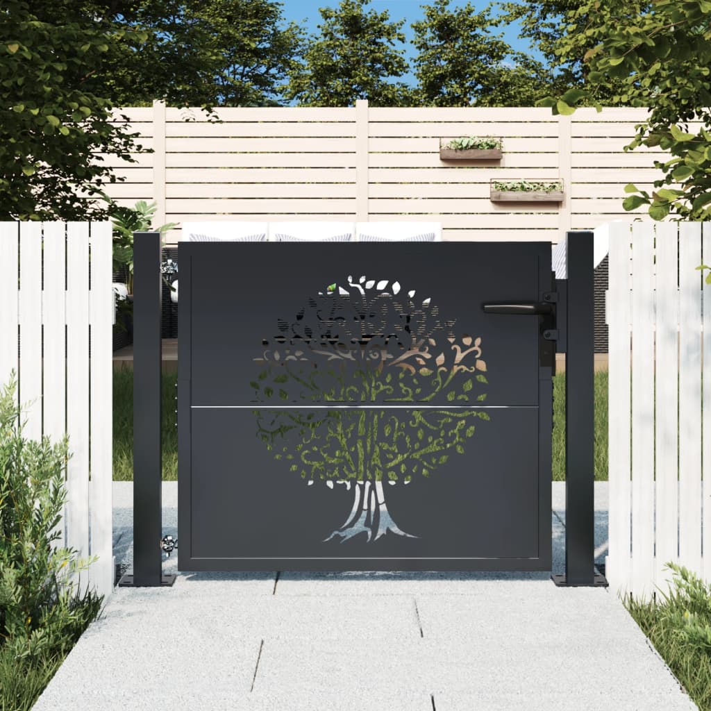Gartentor Anthrazit 100x75 cm Stahl Baum-Design