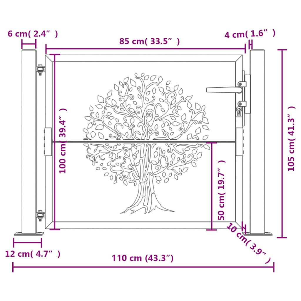 Gartentor Anthrazit 100x100 cm Stahl Baum-Design