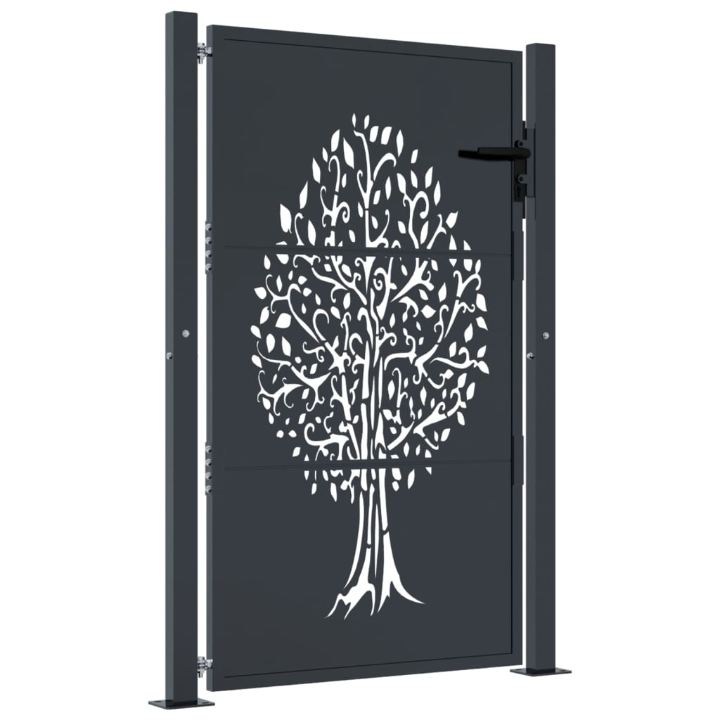 Gartentor Anthrazit 100x125 cm Stahl Baum-Design