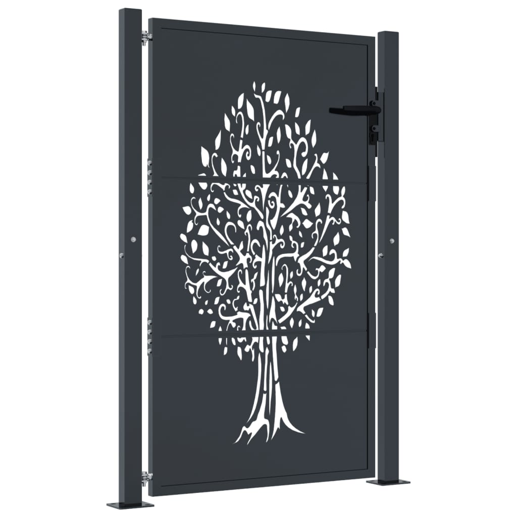 Gartentor Anthrazit 100x150 cm Stahl Baum-Design