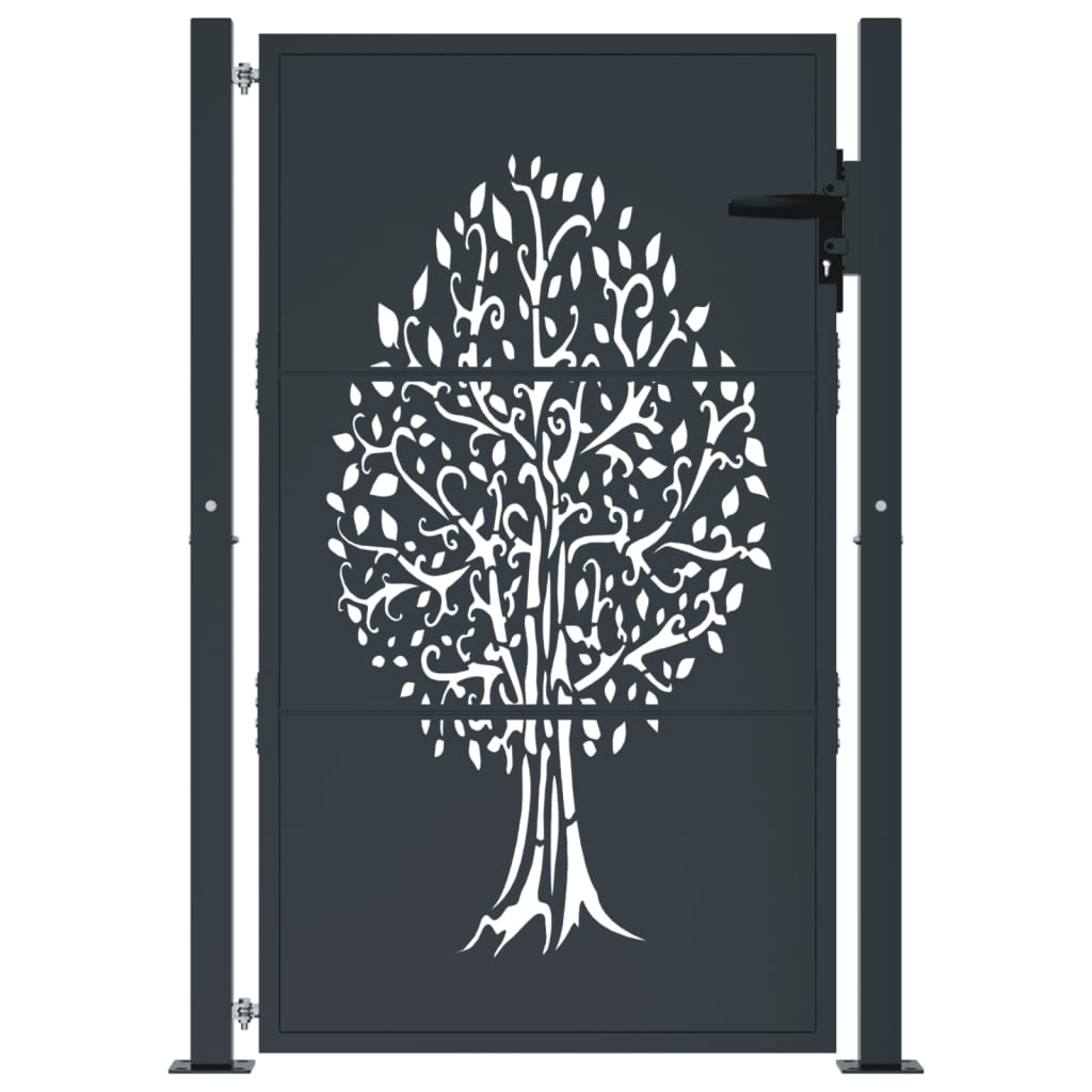Gartentor Anthrazit 100x150 cm Stahl Baum-Design