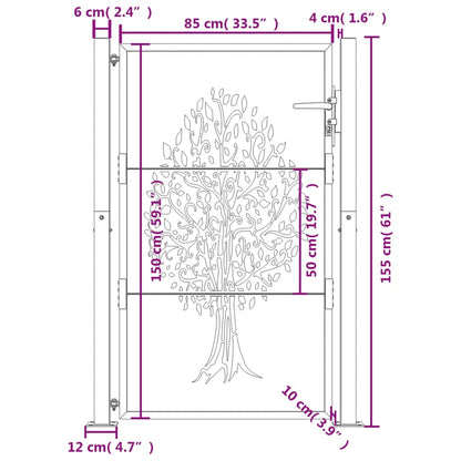 Gartentor Anthrazit 100x150 cm Stahl Baum-Design