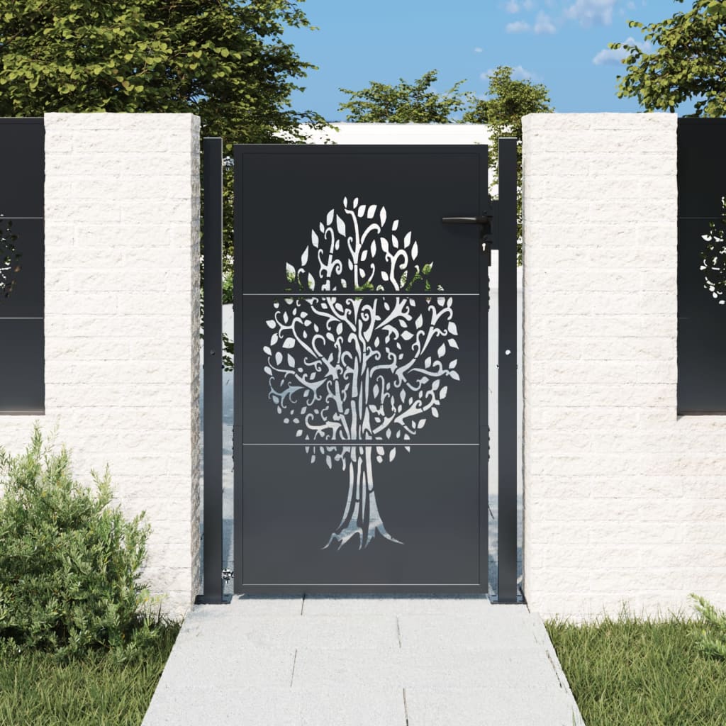 Gartentor Anthrazit 100x150 cm Stahl Baum-Design