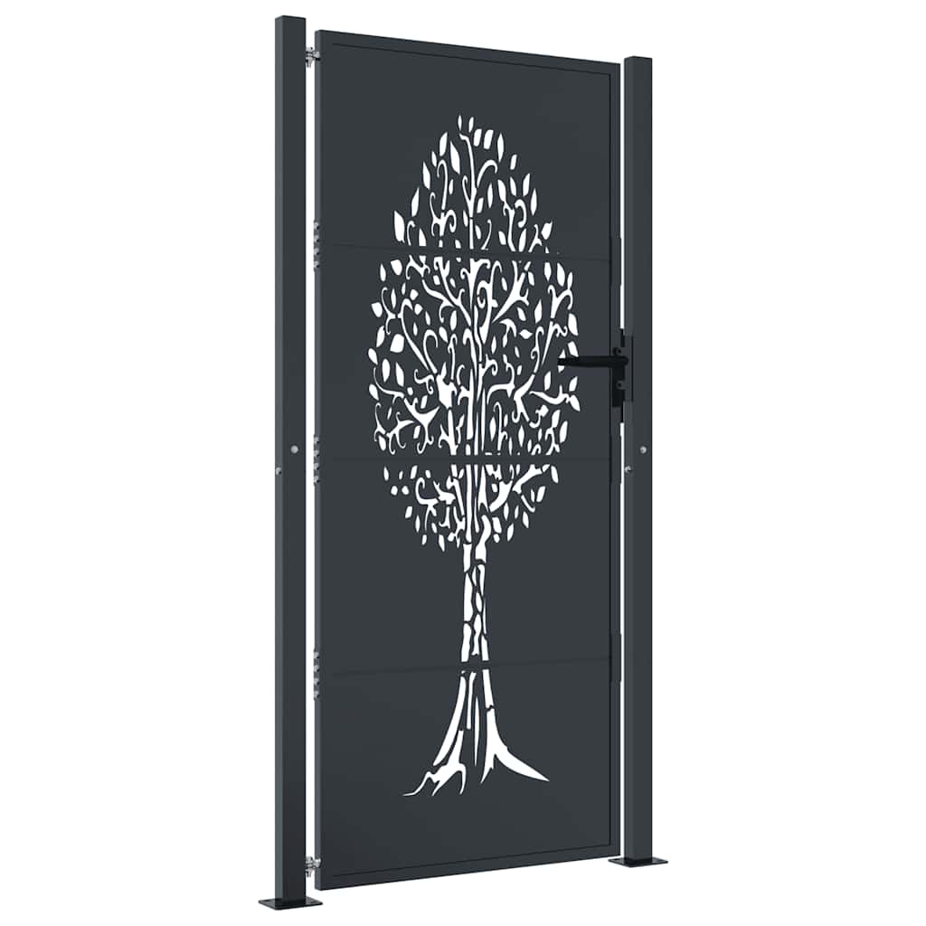 Gartentor Anthrazit 100x175 cm Stahl Baum-Design