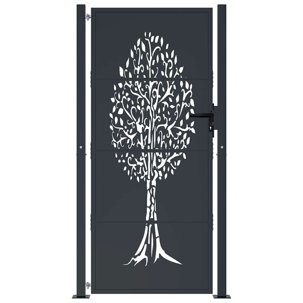 Gartentor Anthrazit 100x175 cm Stahl Baum-Design