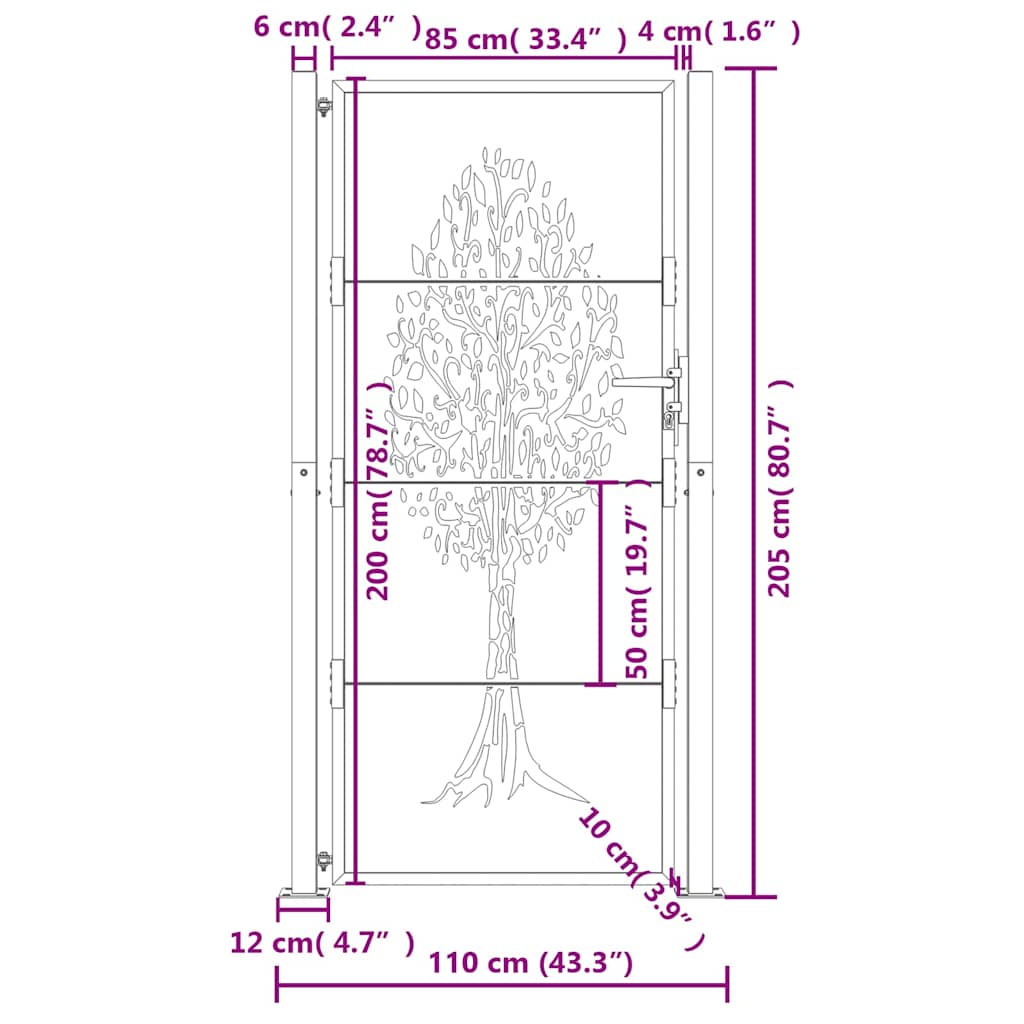 Gartentor Anthrazit 100x200 cm Stahl Baum-Design