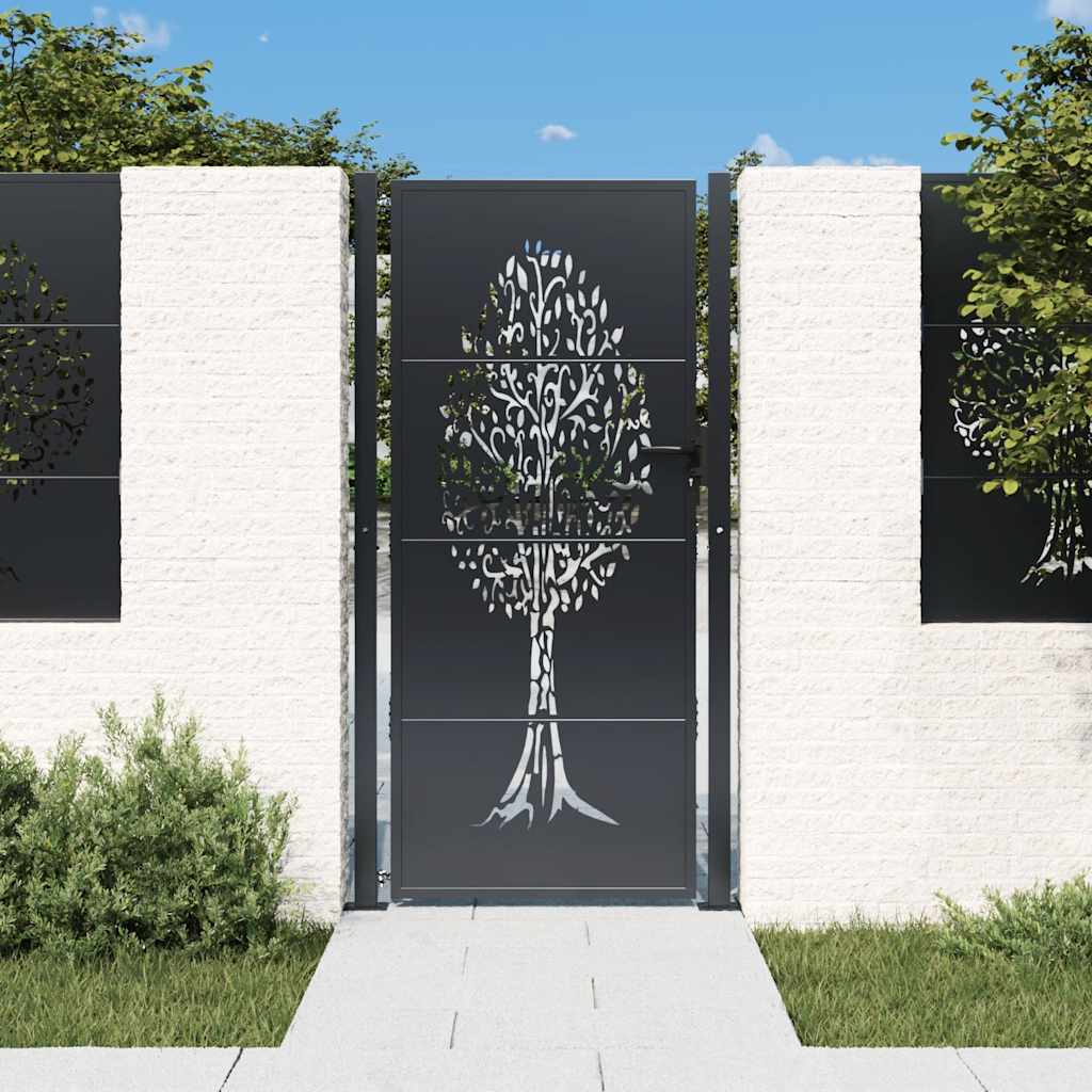 Gartentor Anthrazit 100x200 cm Stahl Baum-Design