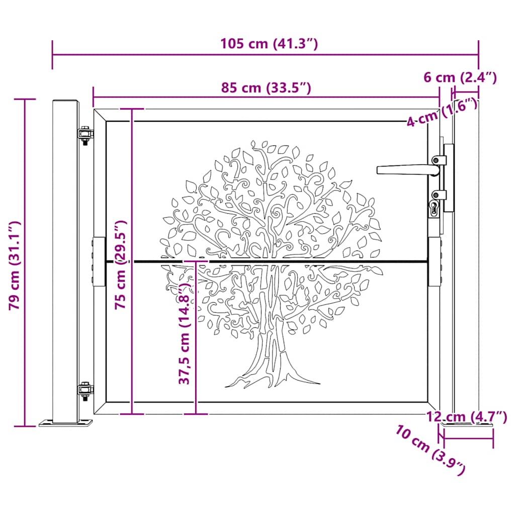 Gartentor 100x75 cm Cortenstahl Baumdesign