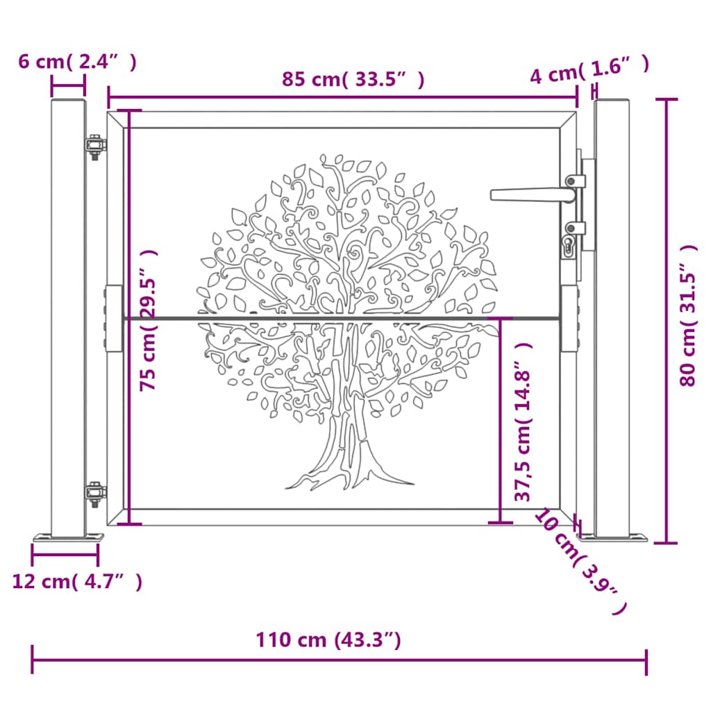 Gartentor 100x75 cm Cortenstahl Baumdesign
