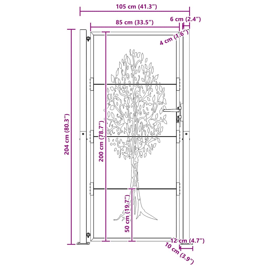 Gartentor 100x200 cm Cortenstahl Baumdesign