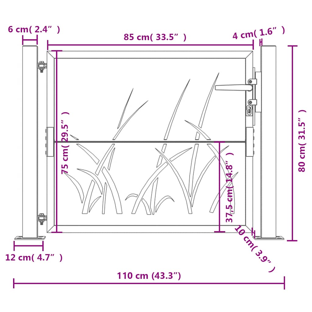 Gartentor Anthrazit 100x75 cm Stahl Gras-Design