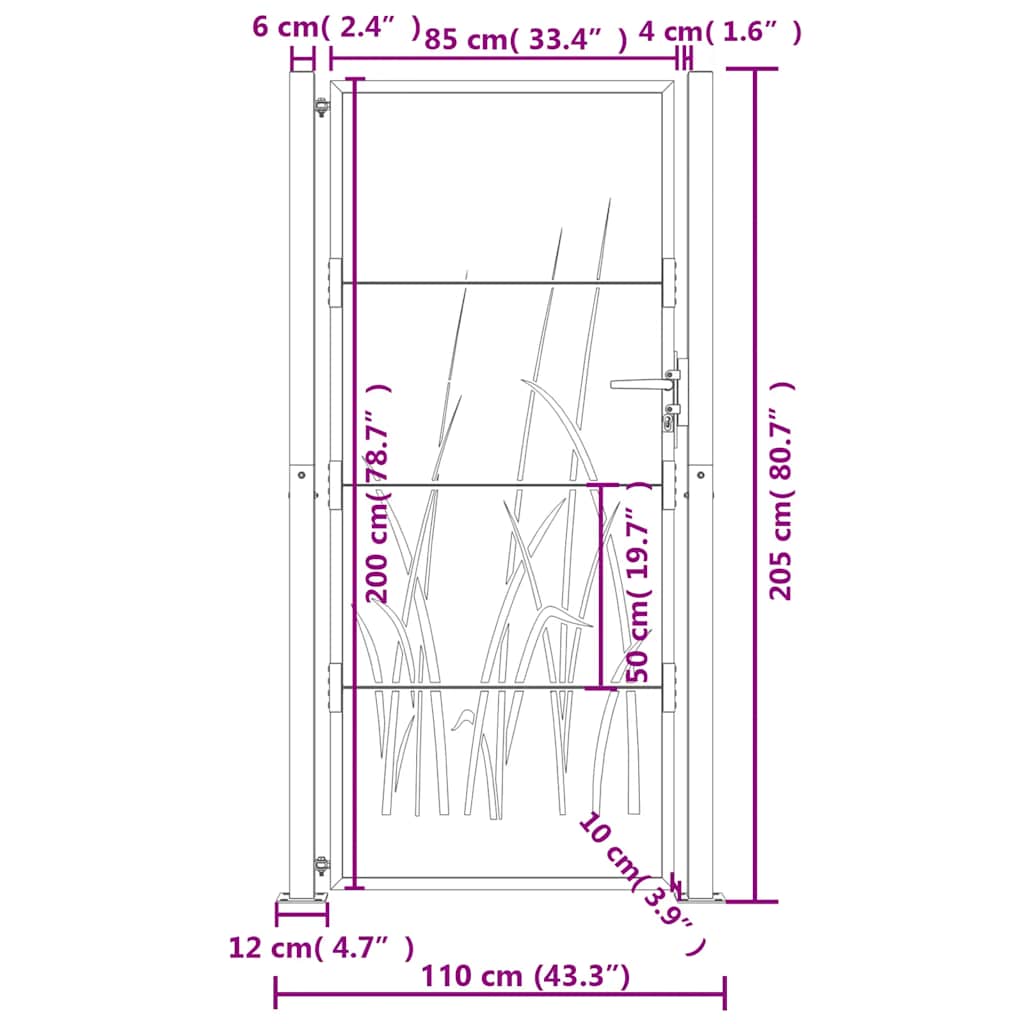 Gartentor Anthrazit 100x200 cm Stahl Gras-Design