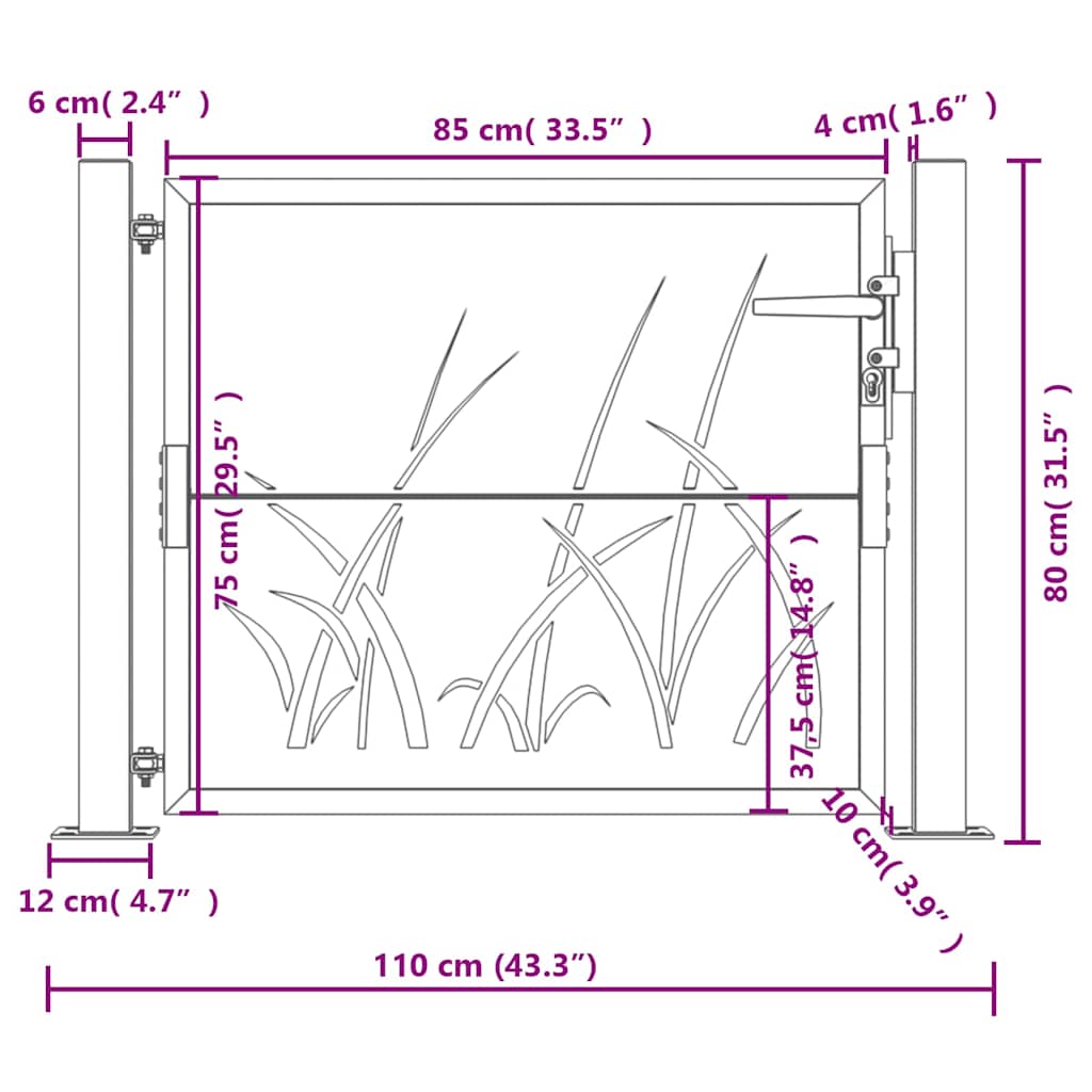 Gartentor 100x75 cm Cortenstahl Gras-Design