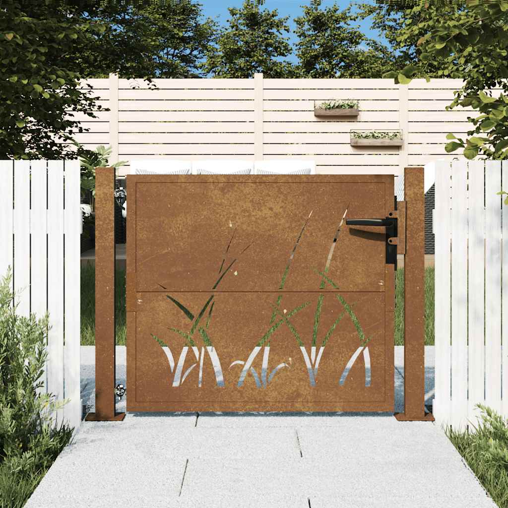 Gartentor 100x75 cm Cortenstahl Gras-Design