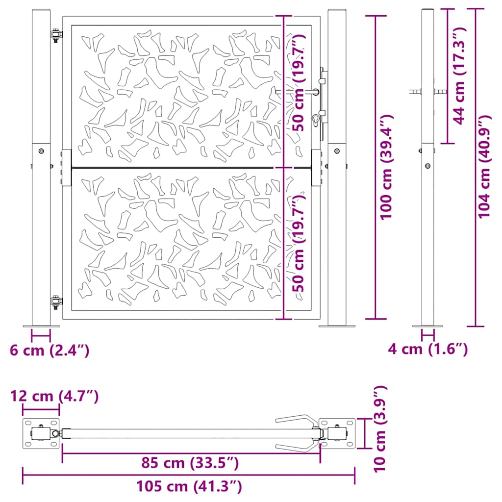 Gartentor 100x175 cm Cortenstahl Gras-Design