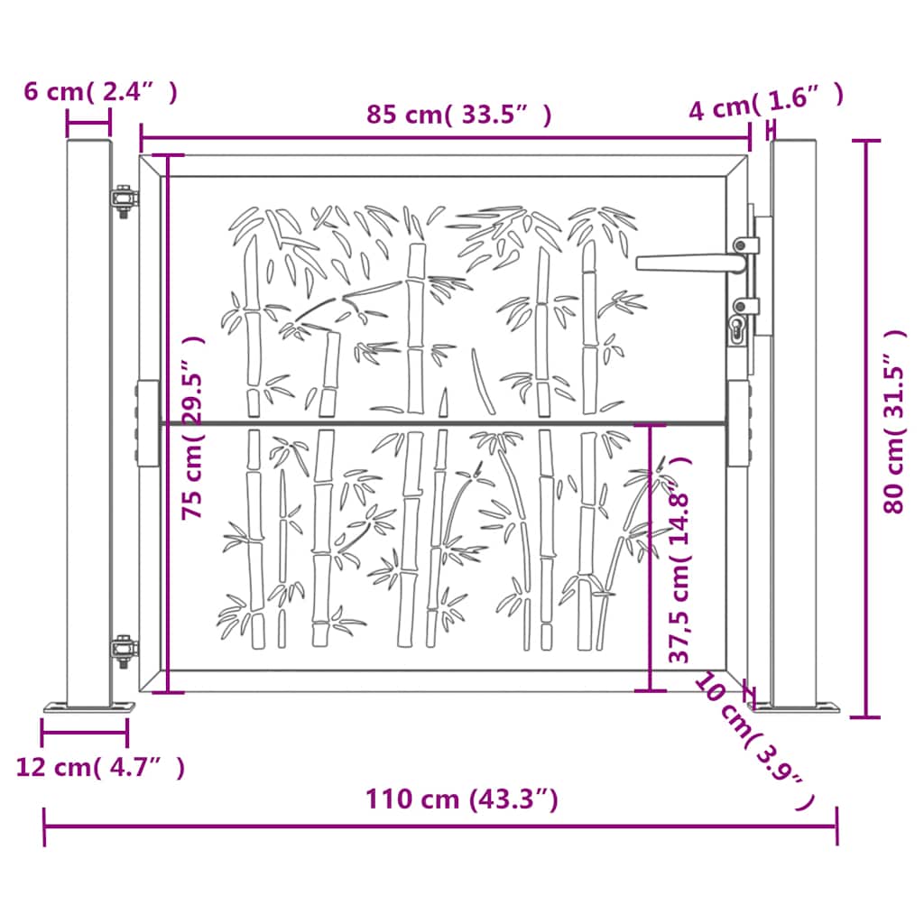 Gartentor Anthrazit 100x75 cm Stahl Bambus-Design