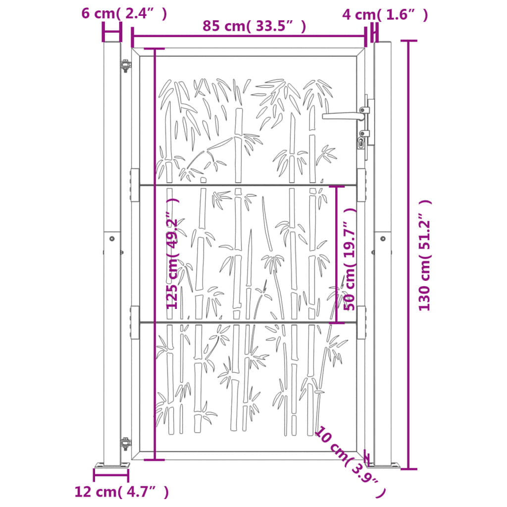 Gartentor Anthrazit 100x125 cm Stahl Bambus-Design