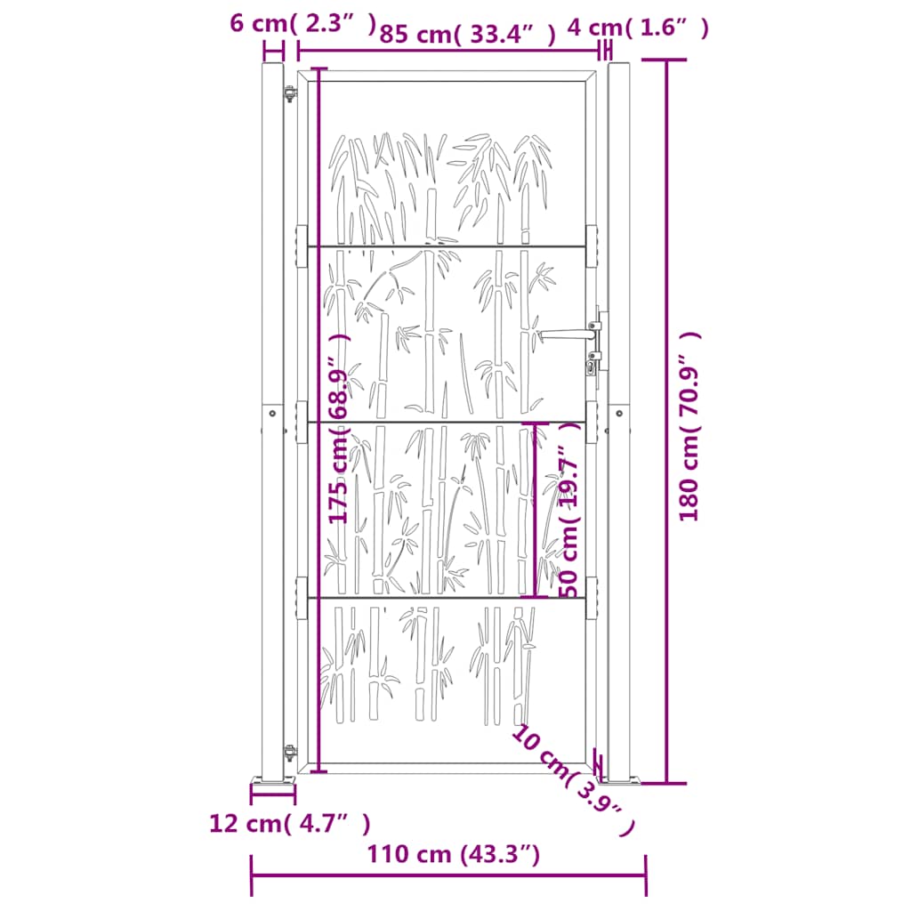 Gartentor Anthrazit 100x175 cm Stahl Bambus-Design