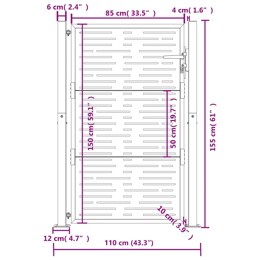 Gartentor Anthrazit 100x150 cm Stahl Quadratisches Design