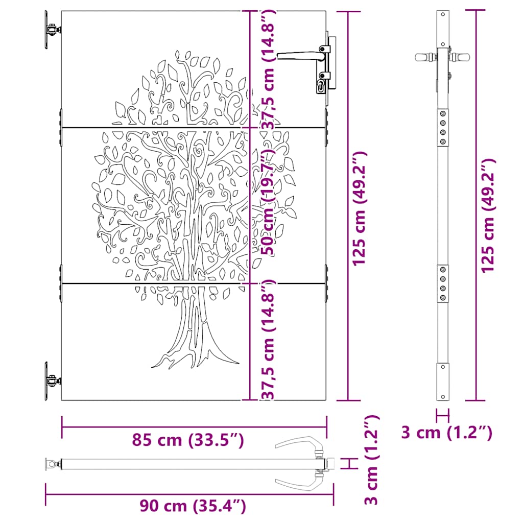 Gartentor 85x125 cm Cortenstahl Baum-Design