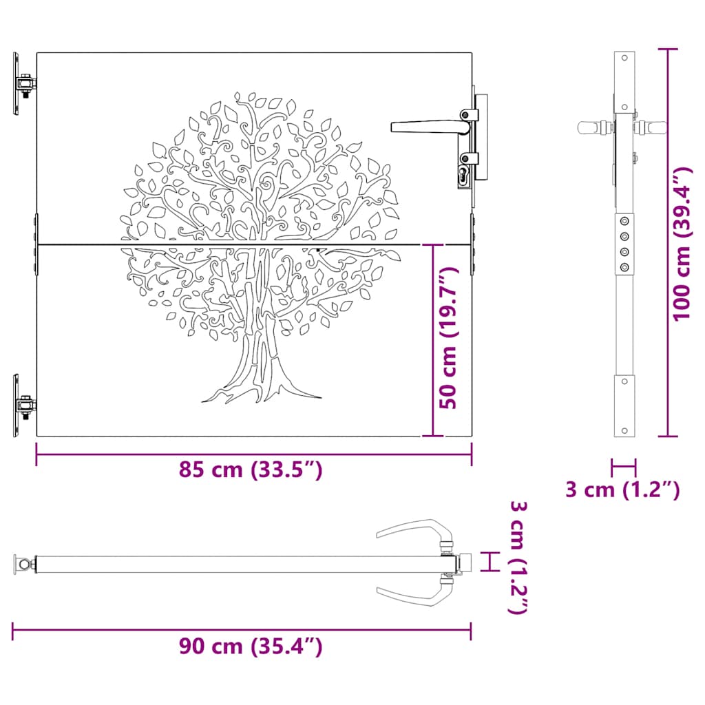 Gartentor 85x150 cm Cortenstahl Baum-Design